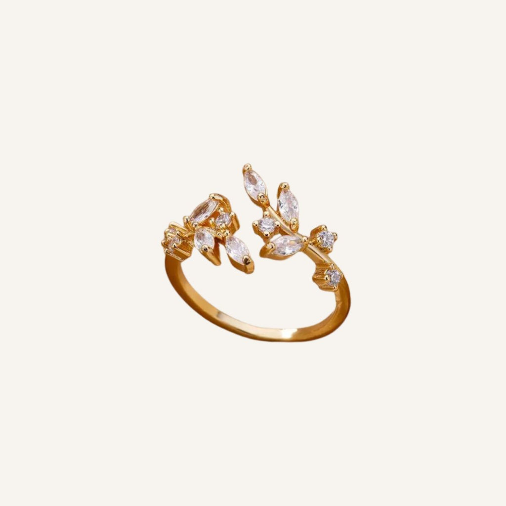 Anillo Destello · Anillo abierto con circones y diseño orgánico