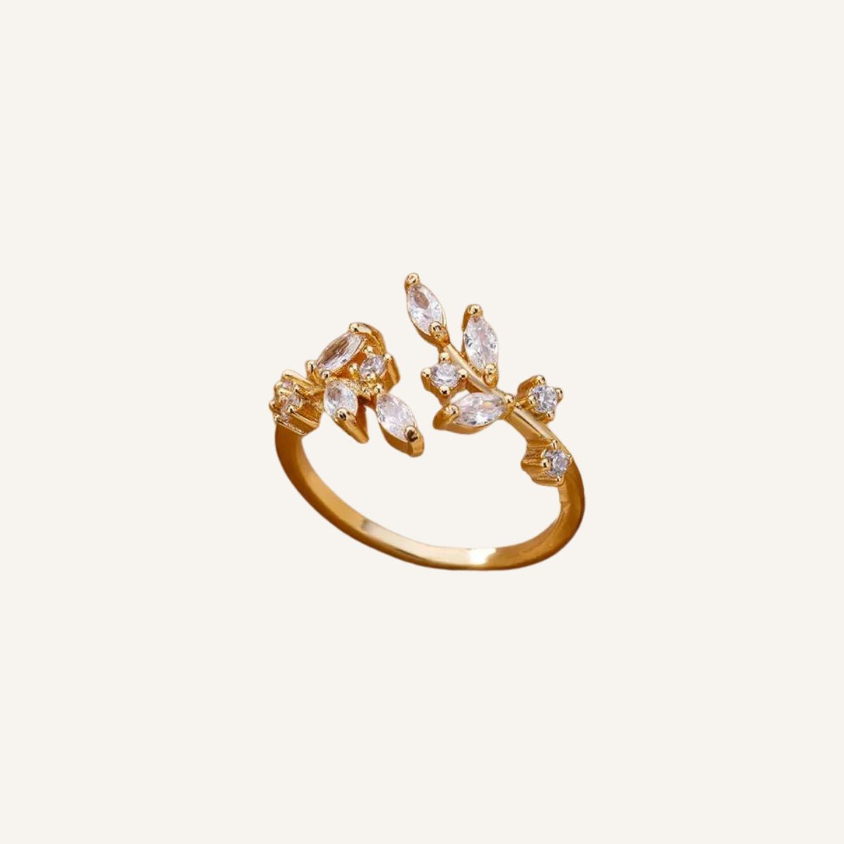 Anillo Destello · Anillo abierto con circones y diseño orgánico