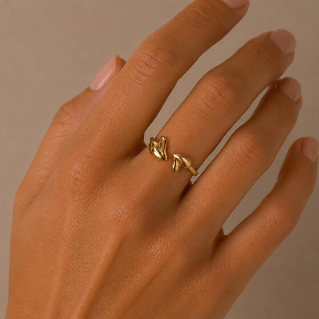 Anillo Latido · Anillo abierto con doble corazón