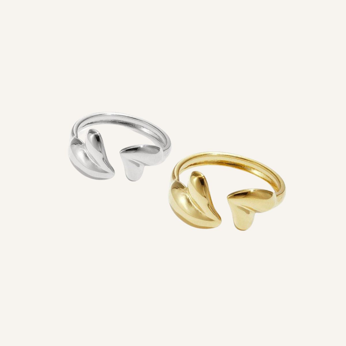 Anillo Latido · Anillo abierto con doble corazón