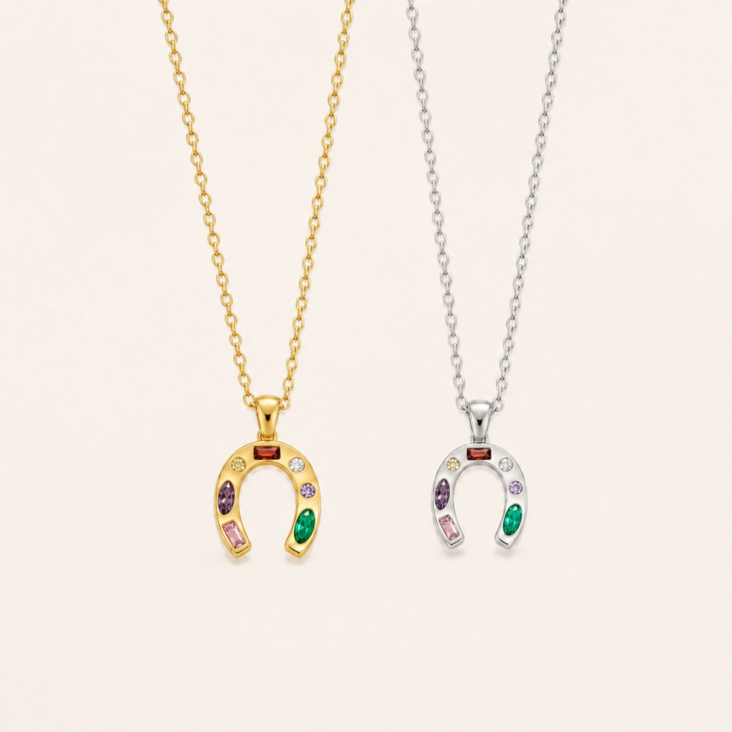 Collar Suerte · Collar con herradura y circones multicolor