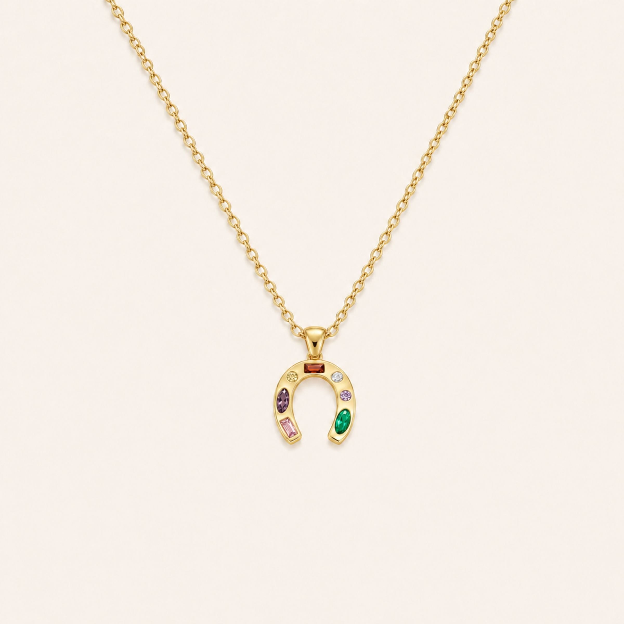 Collar Suerte · Collar con herradura y circones multicolor