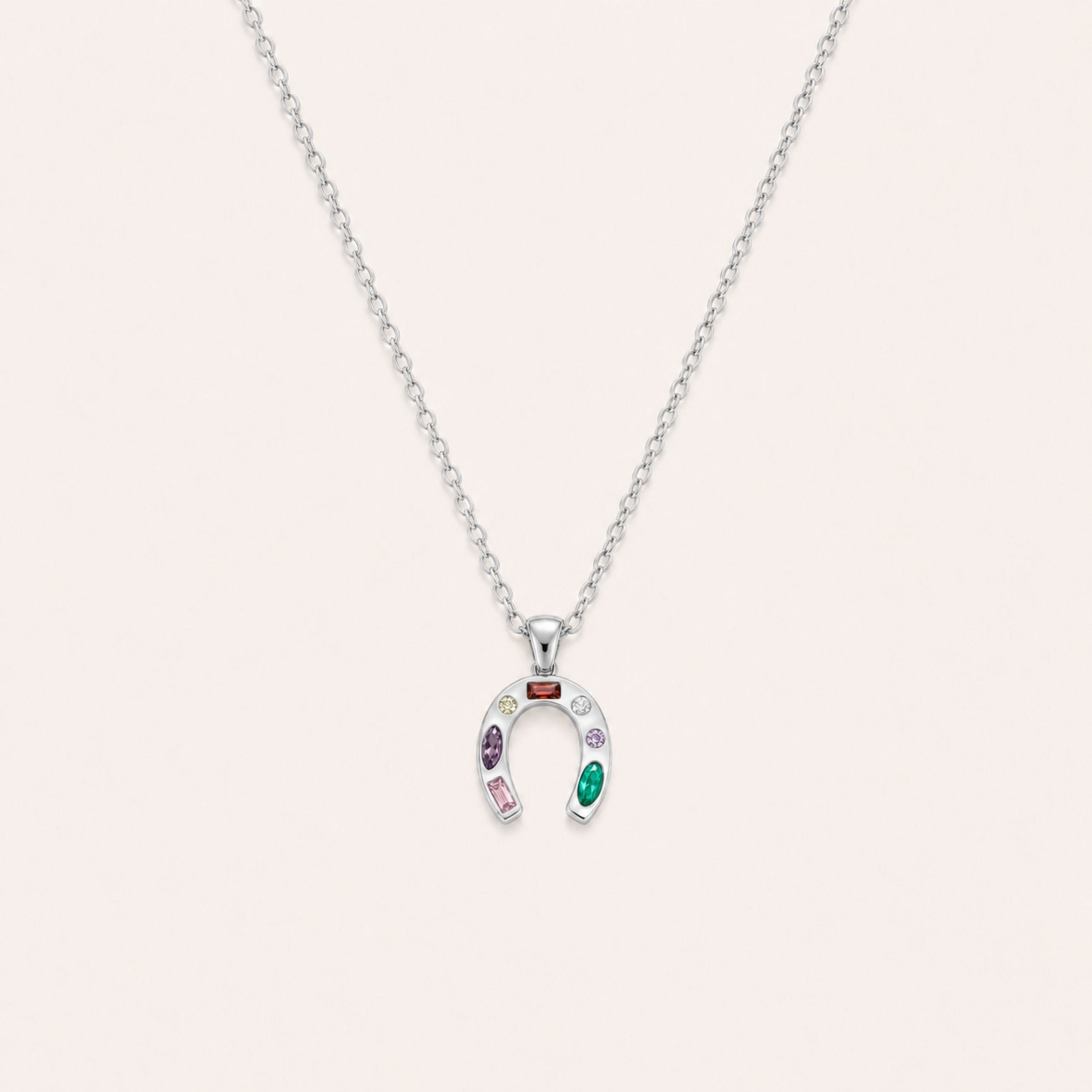 Collar Suerte · Collar con herradura y circones multicolor