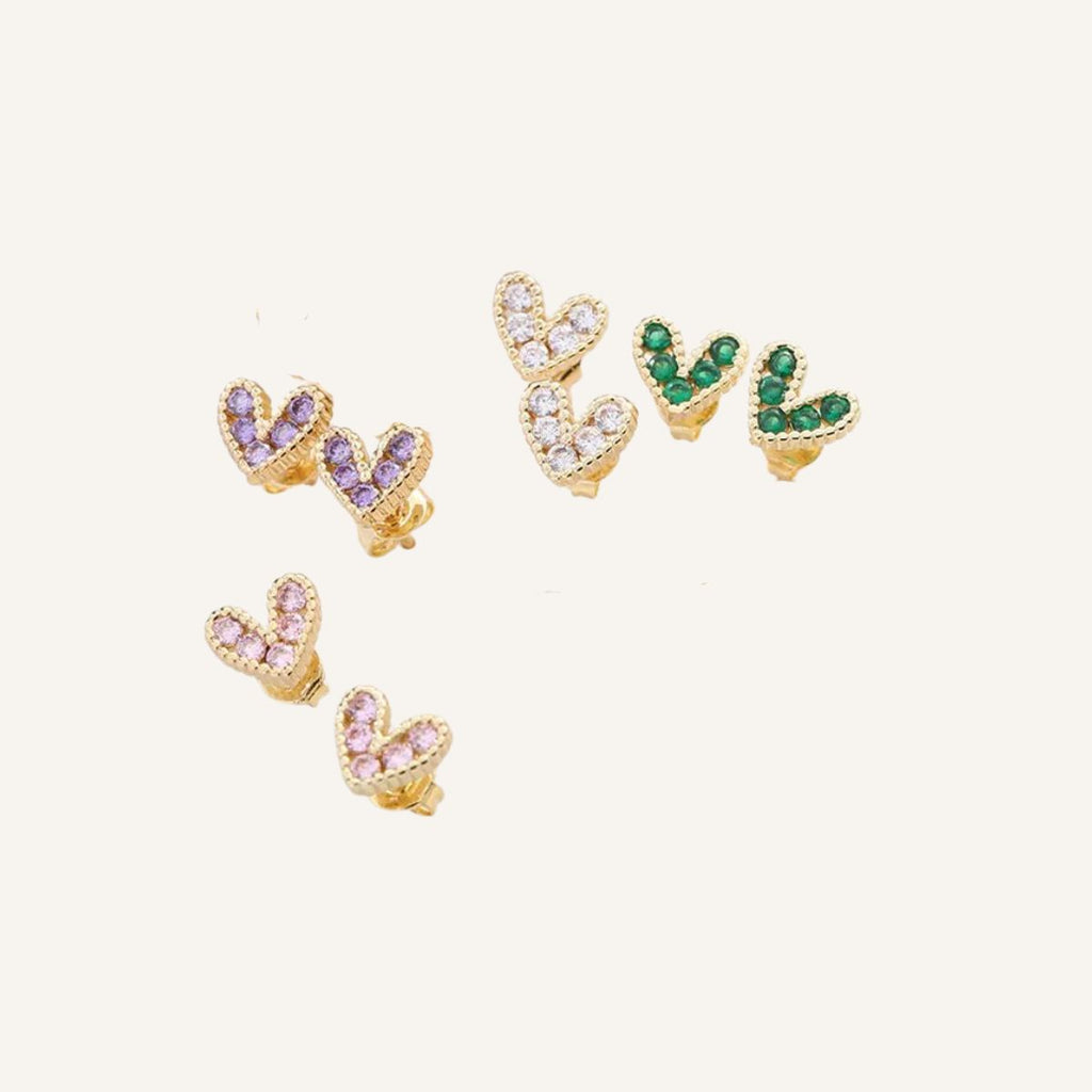Corazón Suave · Pendientes pequeños con circones de color